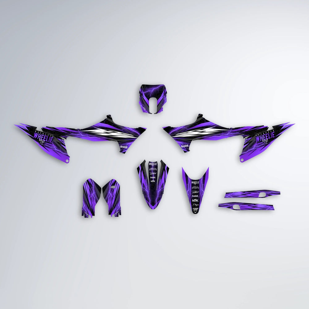 CAUTION Stark Varg MX graphics kit parts layout in Purple