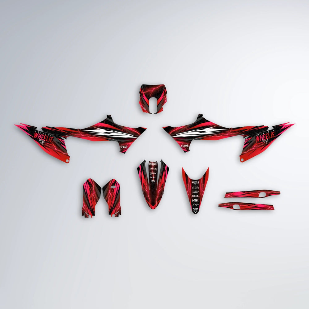 CAUTION Stark Varg MX graphics kit parts layout in Red