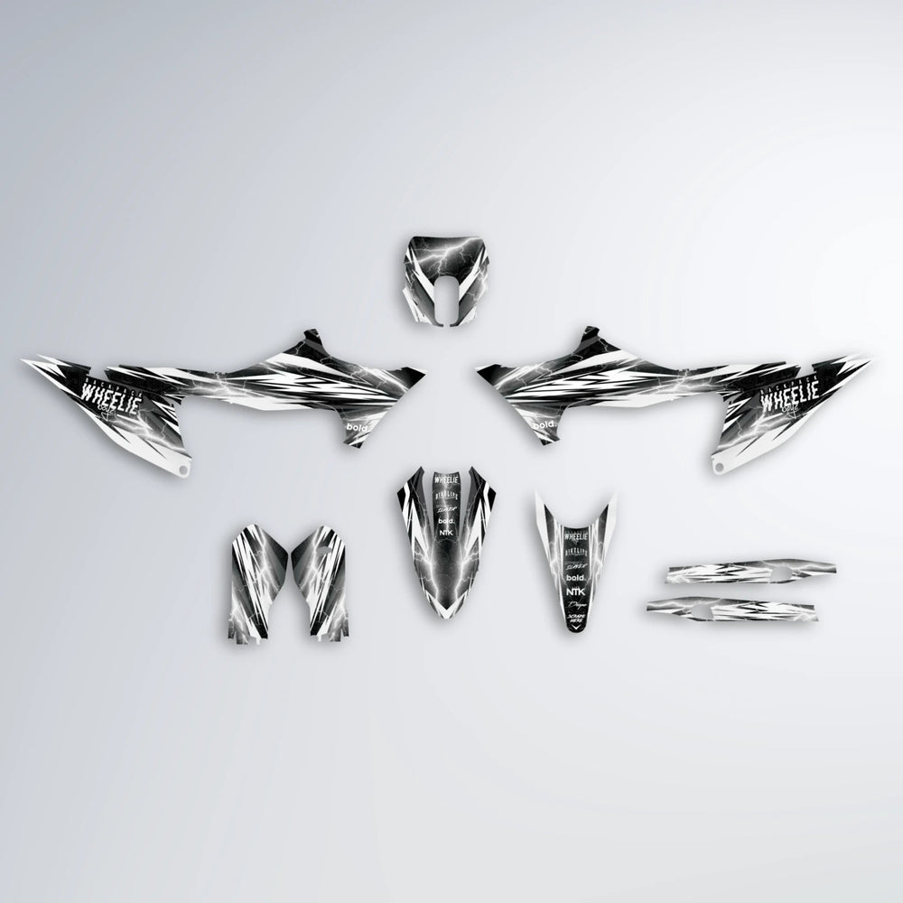 CAUTION Stark Varg MX graphics kit parts layout in White