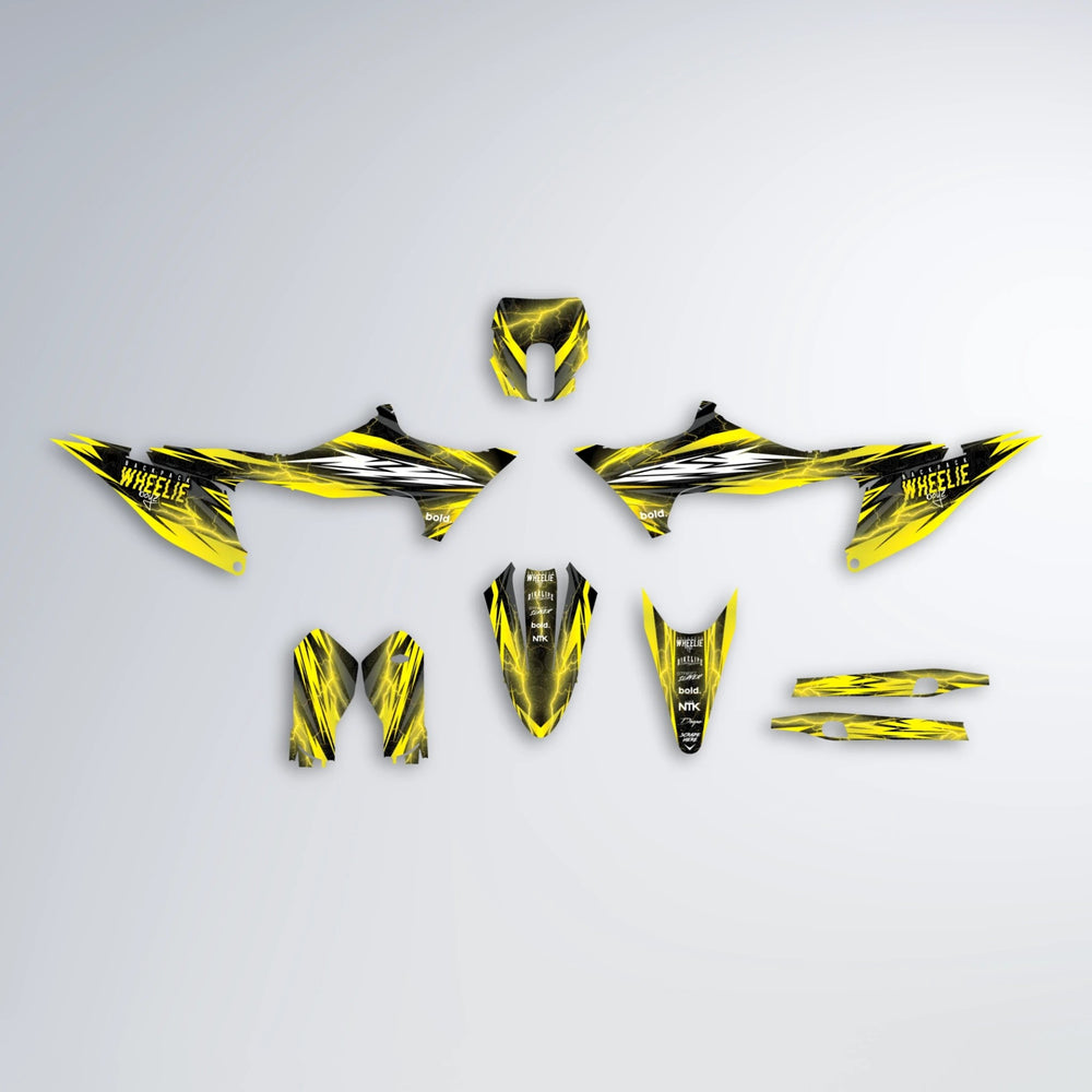 CAUTION Stark Varg MX graphics kit parts layout in Yellow
