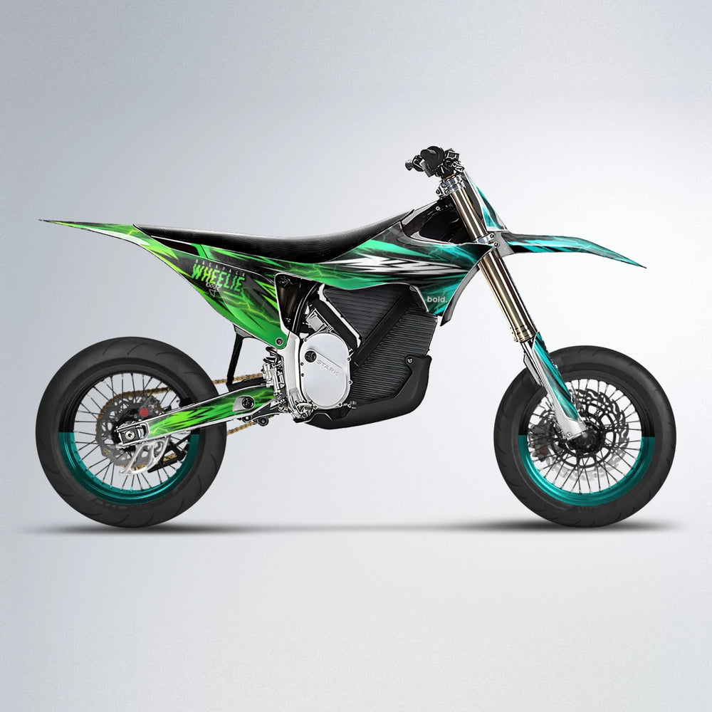 CAUTION Stark Varg SM supermoto graphics kit in Cyan & Green