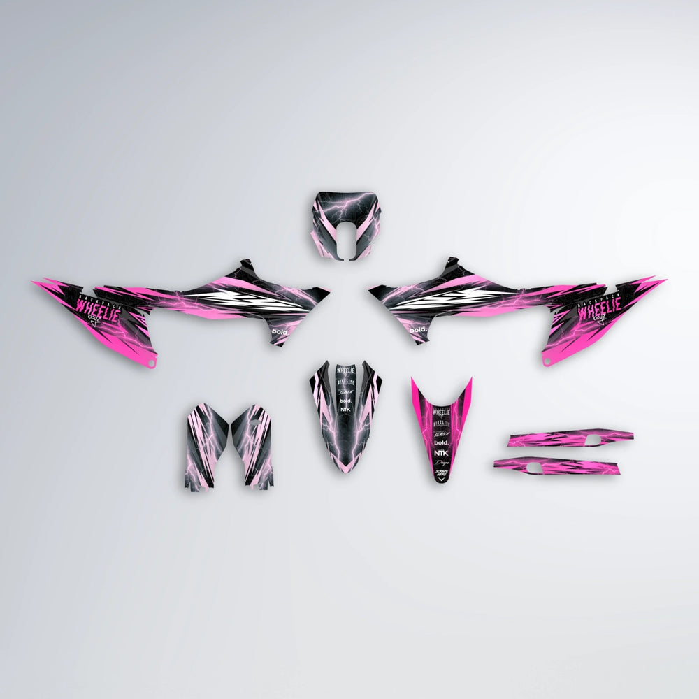 CAUTION Stark Varg SM graphics kit parts layout in Flamingo