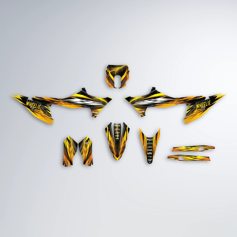 CAUTION Stark Varg SM graphics kit parts layout in Orange & Yellow