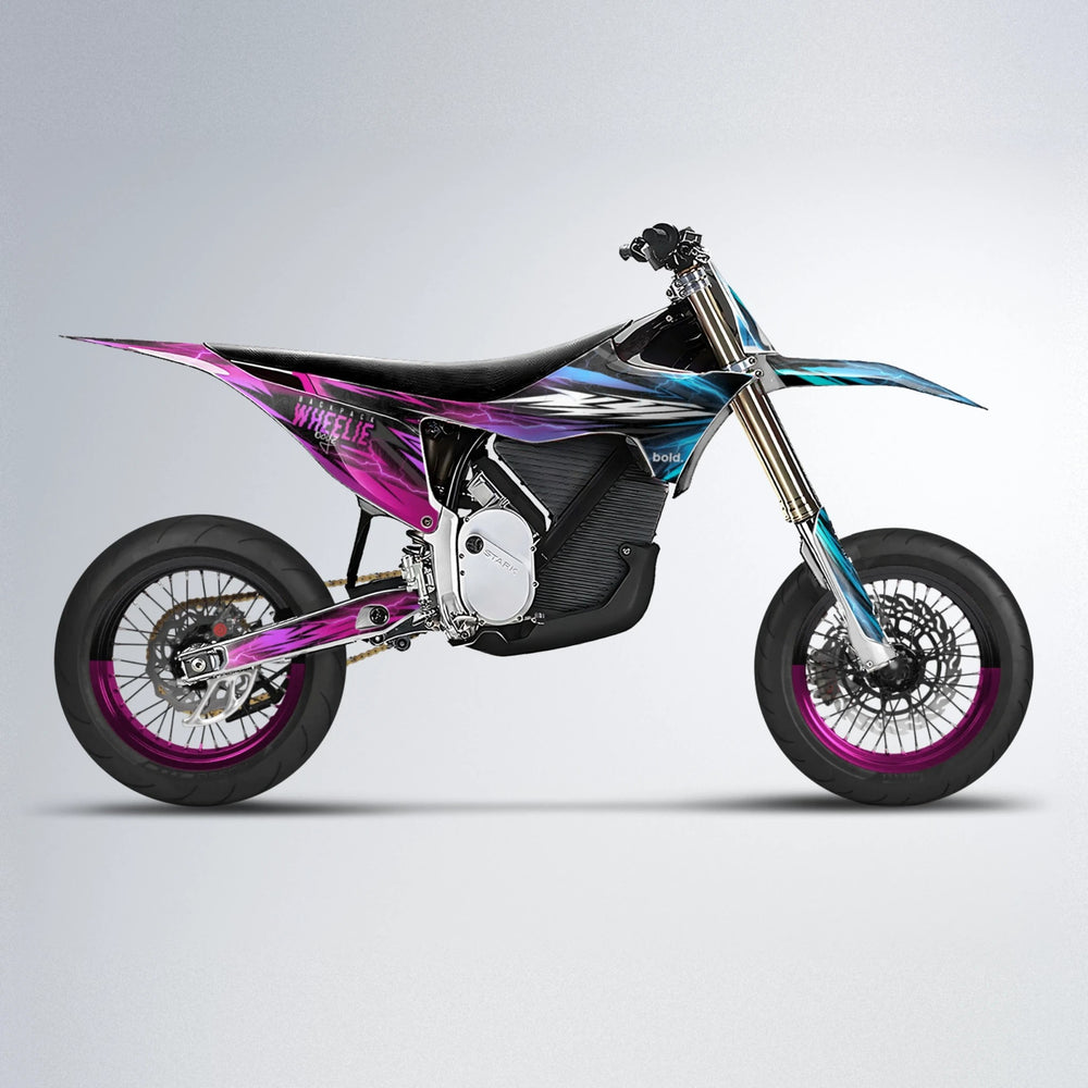 CAUTION Stark Varg SM supermoto graphics kit in Pink & Light Blue