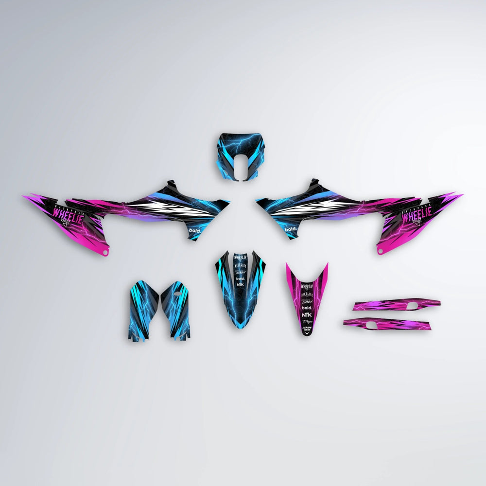 CAUTION Stark Varg SM graphics kit parts layout in Pink & Light Blue