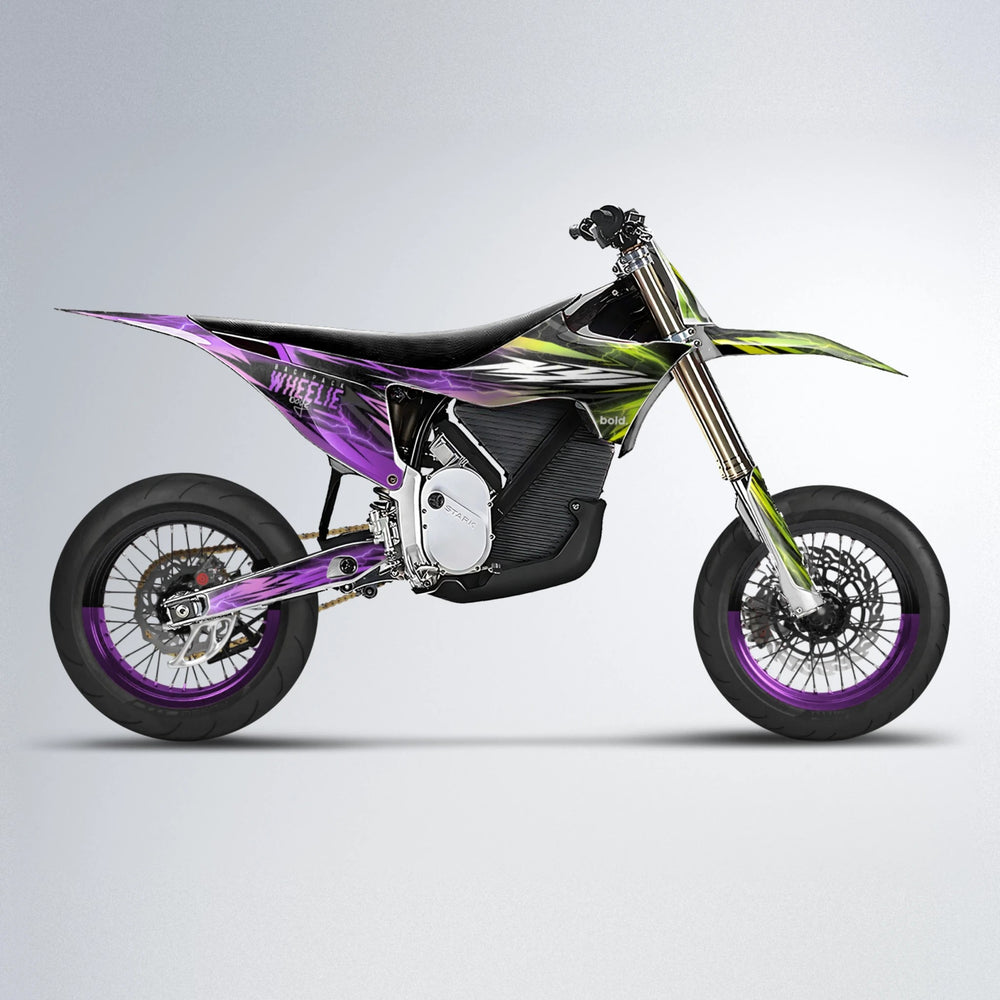 CAUTION Stark Varg SM supermoto graphics kit in Purple & Yellow