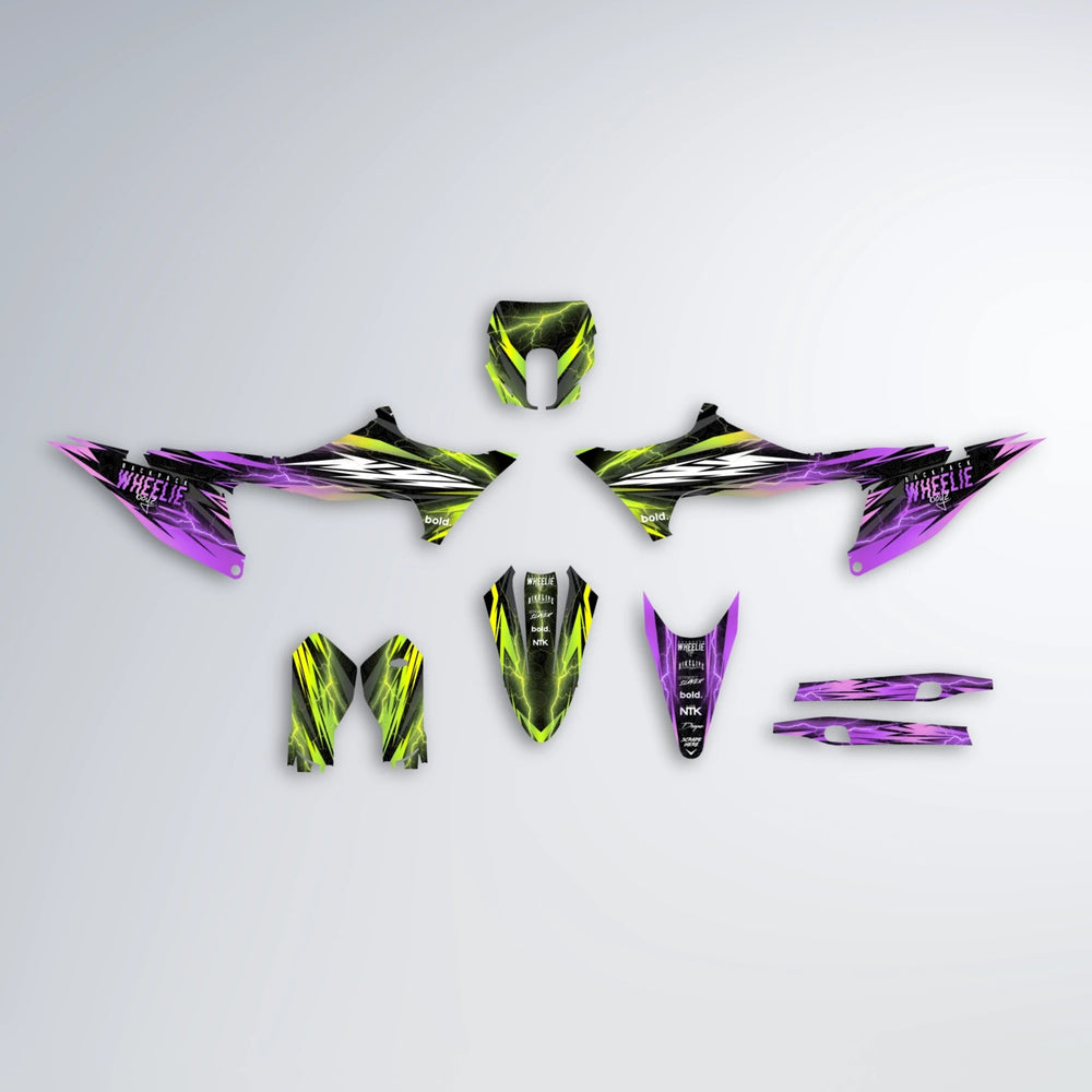 CAUTION Stark Varg SM graphics kit parts layout in Purple & Yellow