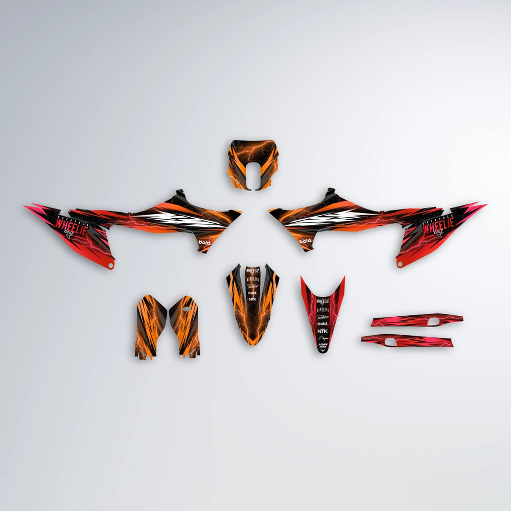 CAUTION Stark Varg SM graphics kit parts layout in Red & Orange