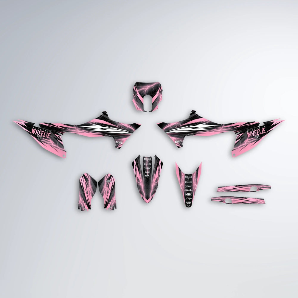 CAUTION Stark Varg SM graphics kit parts layout in Sakura Pink
