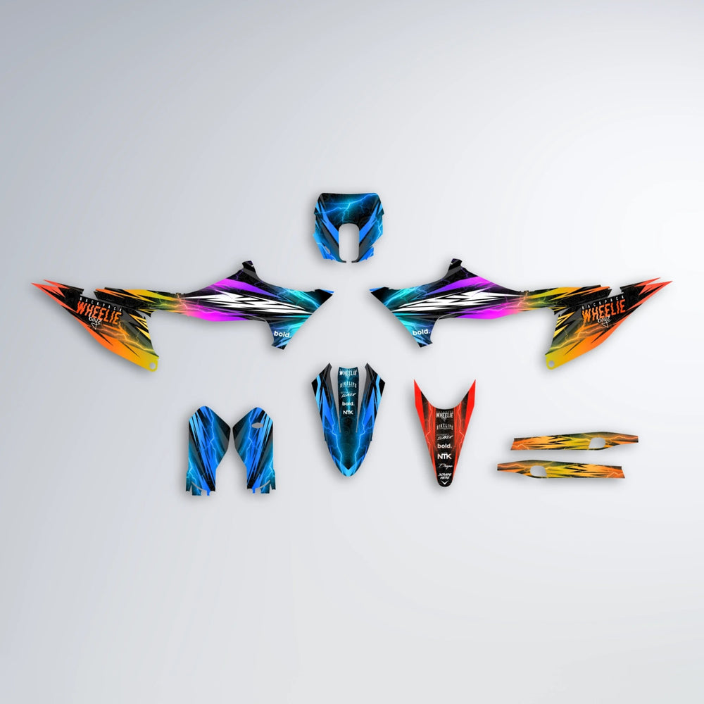 CAUTION Stark Varg SM graphics kit parts layout in Sunset Fade