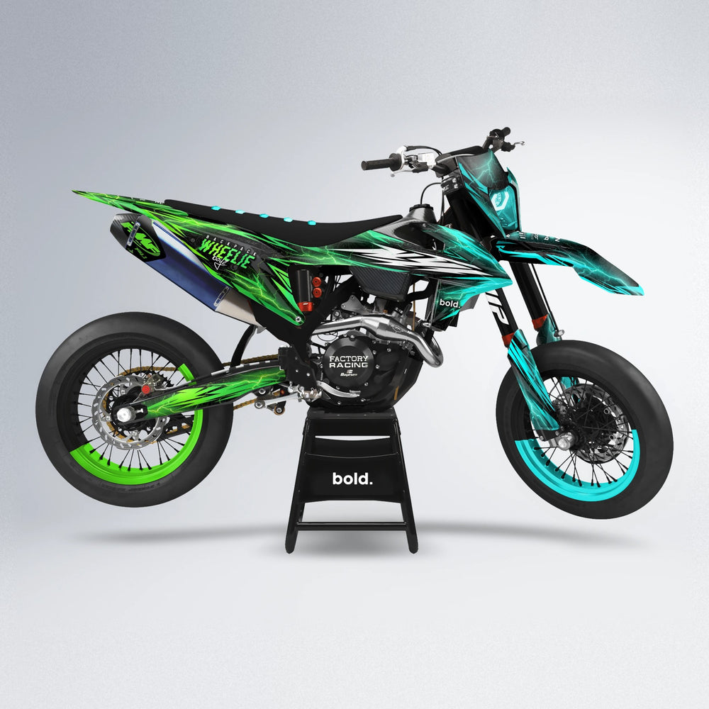 CAUTION supermoto graphics kit in Cyan & Green