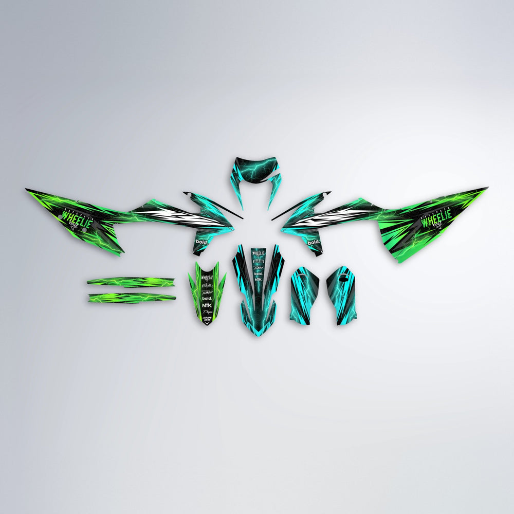 CAUTION graphics kit parts layout in Cyan & Green