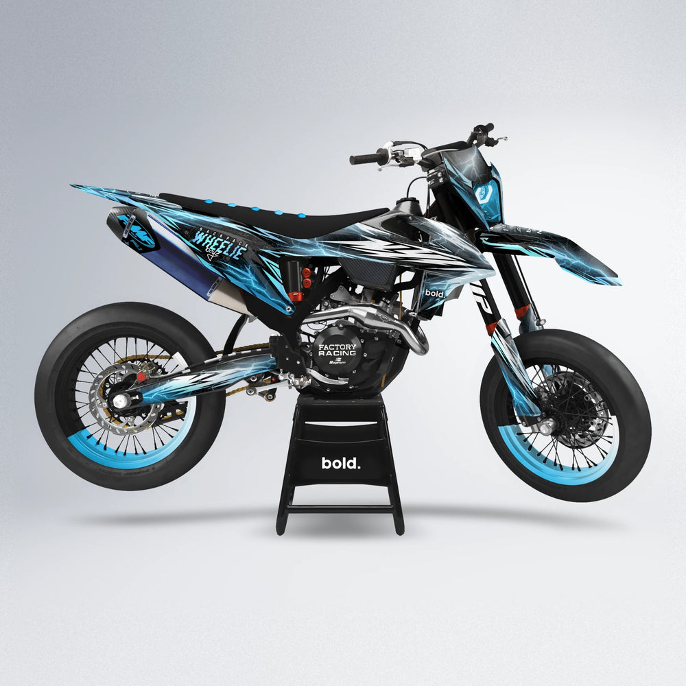 CAUTION supermoto graphics kit in Light Blue & White