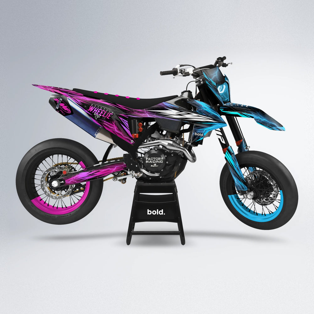 CAUTION supermoto graphics kit in Pink & Light Blue