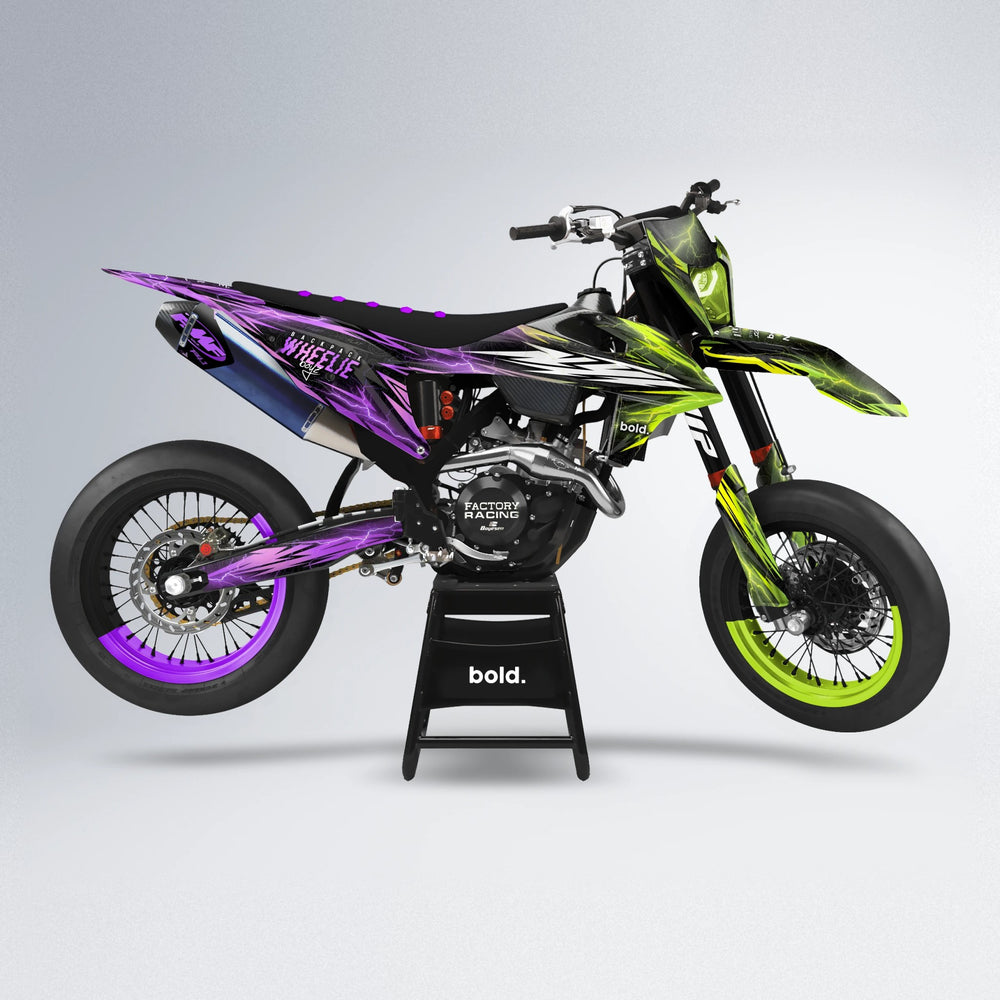 CAUTION supermoto graphics kit in Purple & Yellow