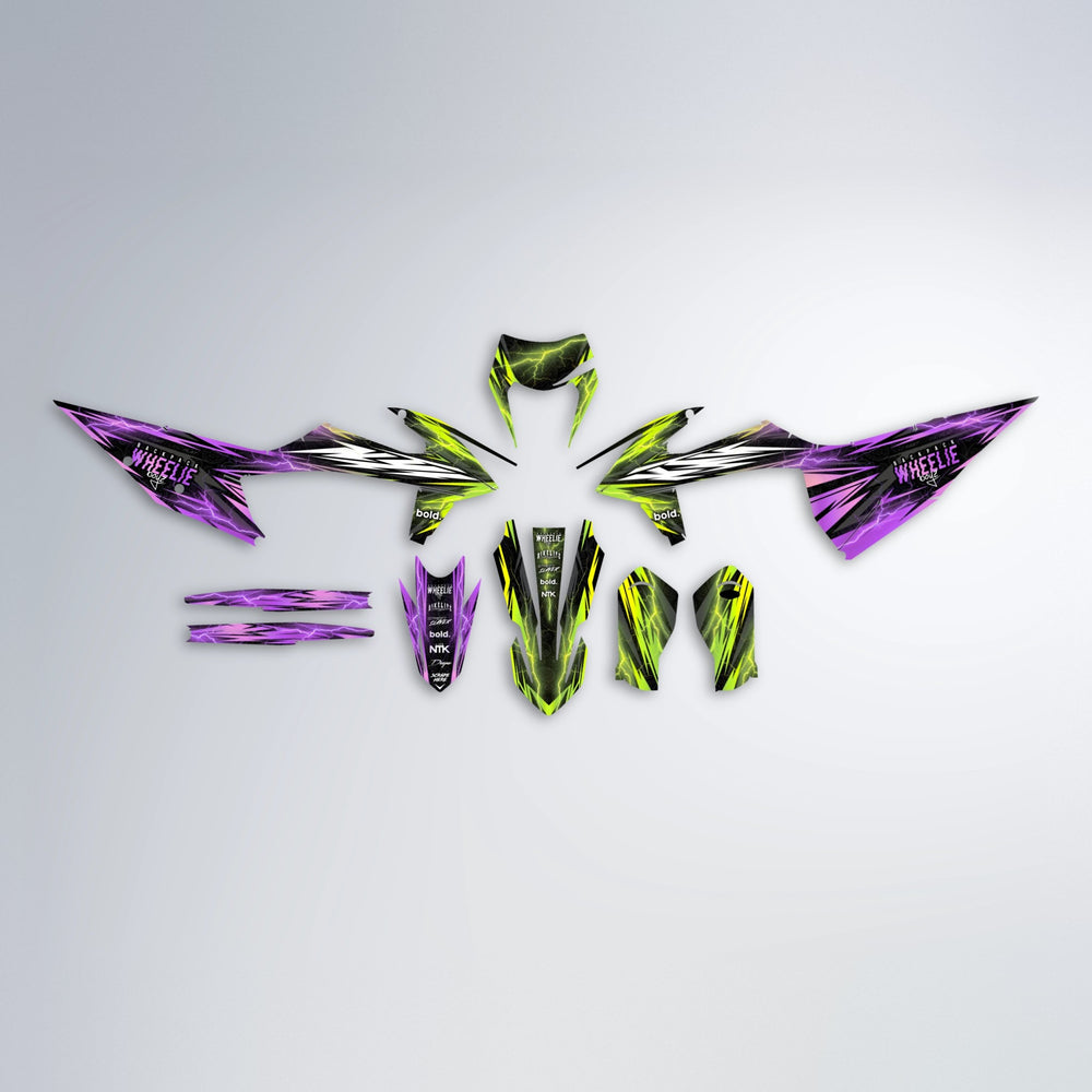 CAUTION graphics kit parts layout in Purple & Yellow