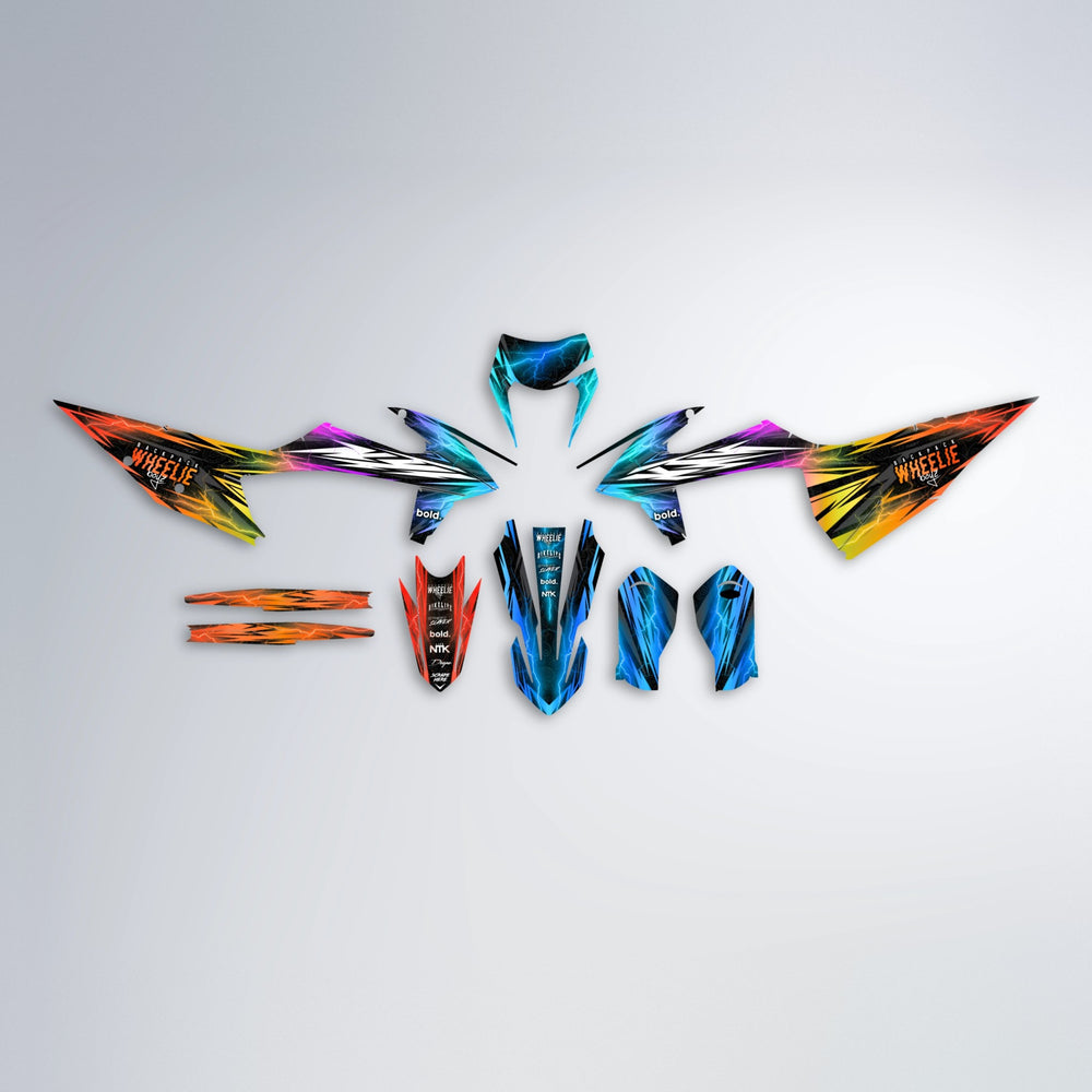 CAUTION graphics kit parts layout in Sunset Fade