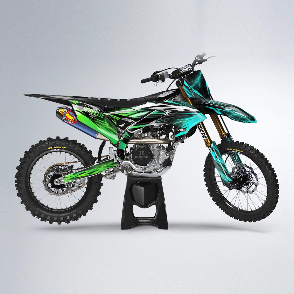 CAUTION Yamaha YZF MX motocross graphics kit in Cyan & Green