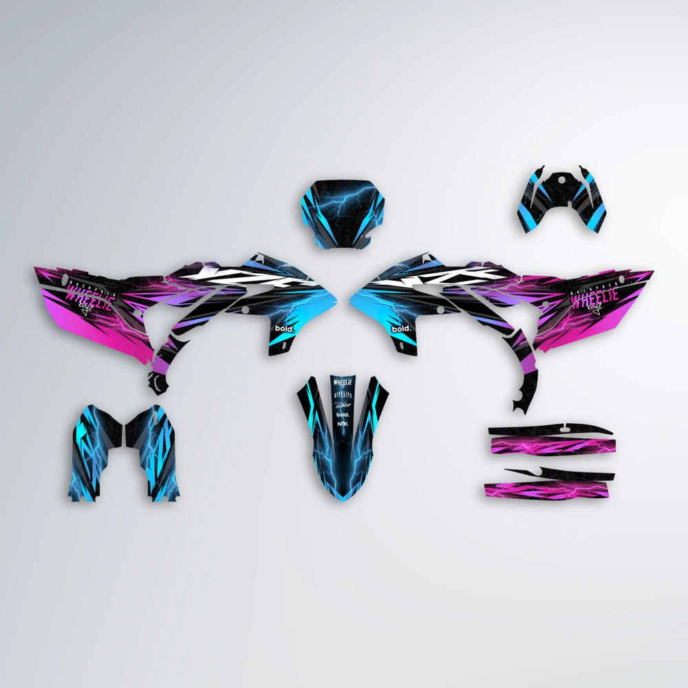 CAUTION Yamaha YZF MX graphics kit parts layout in Pink & Light Blue