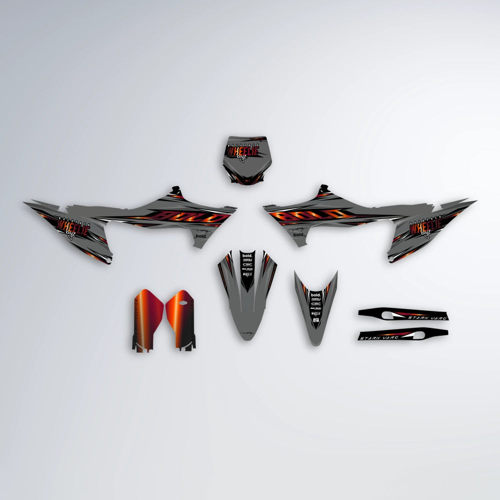 CHARGED Stark Varg SM graphics kit parts layout in Black & Red
