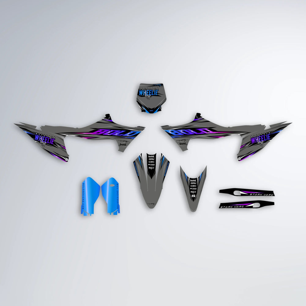 CHARGED Stark Varg SM graphics kit parts layout in Blue Purple Fade