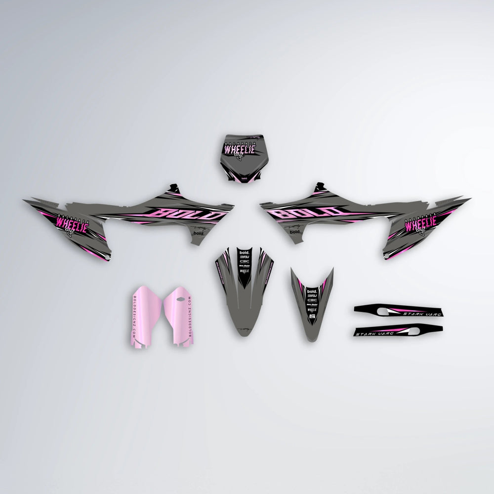 CHARGED Stark Varg SM graphics kit parts layout in Flamingo