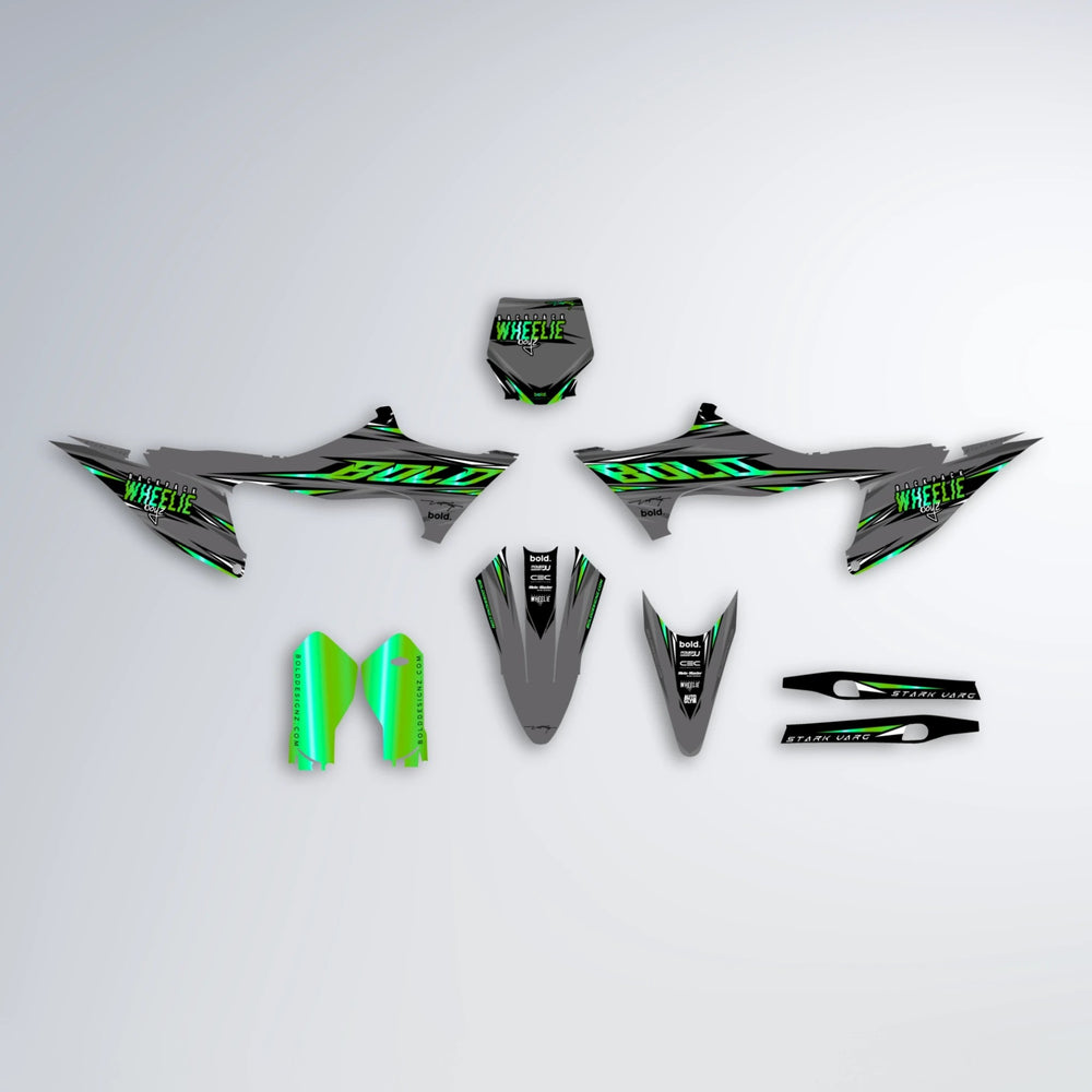 CHARGED Stark Varg SM graphics kit parts layout in Green