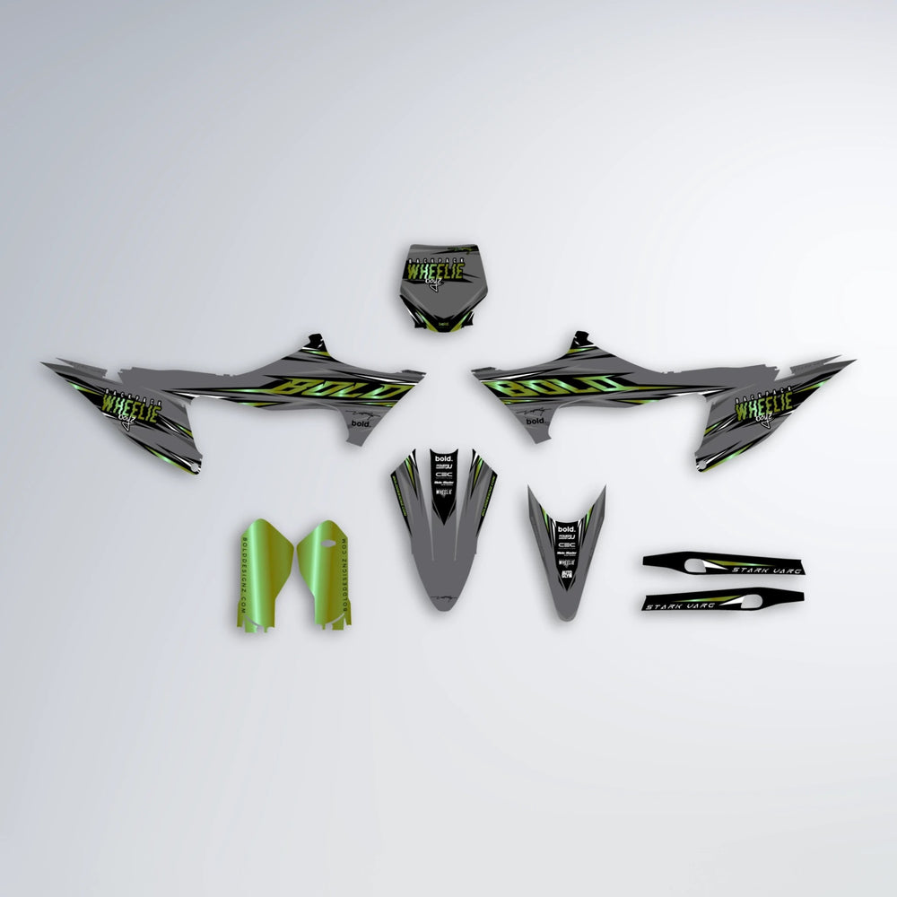 CHARGED Stark Varg SM graphics kit parts layout in Olive