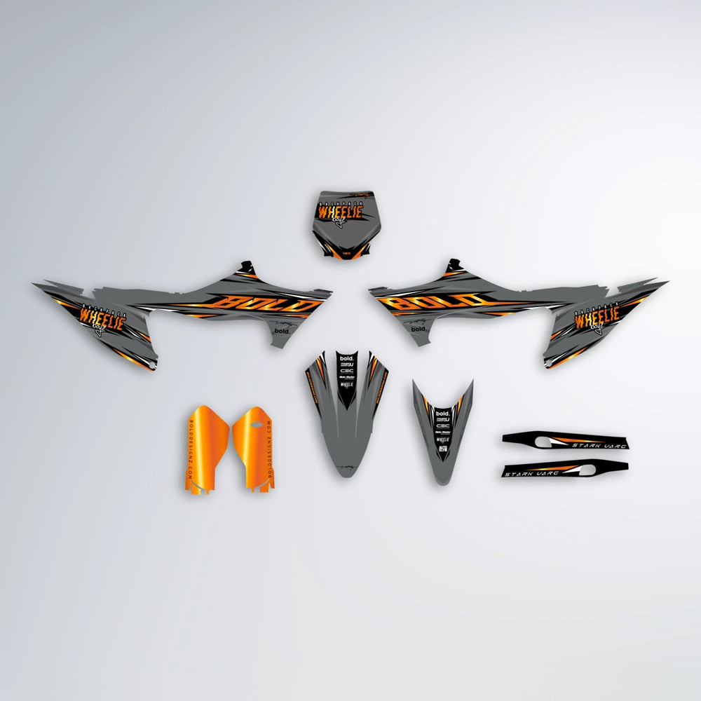 CHARGED Stark Varg SM graphics kit parts layout in Orange