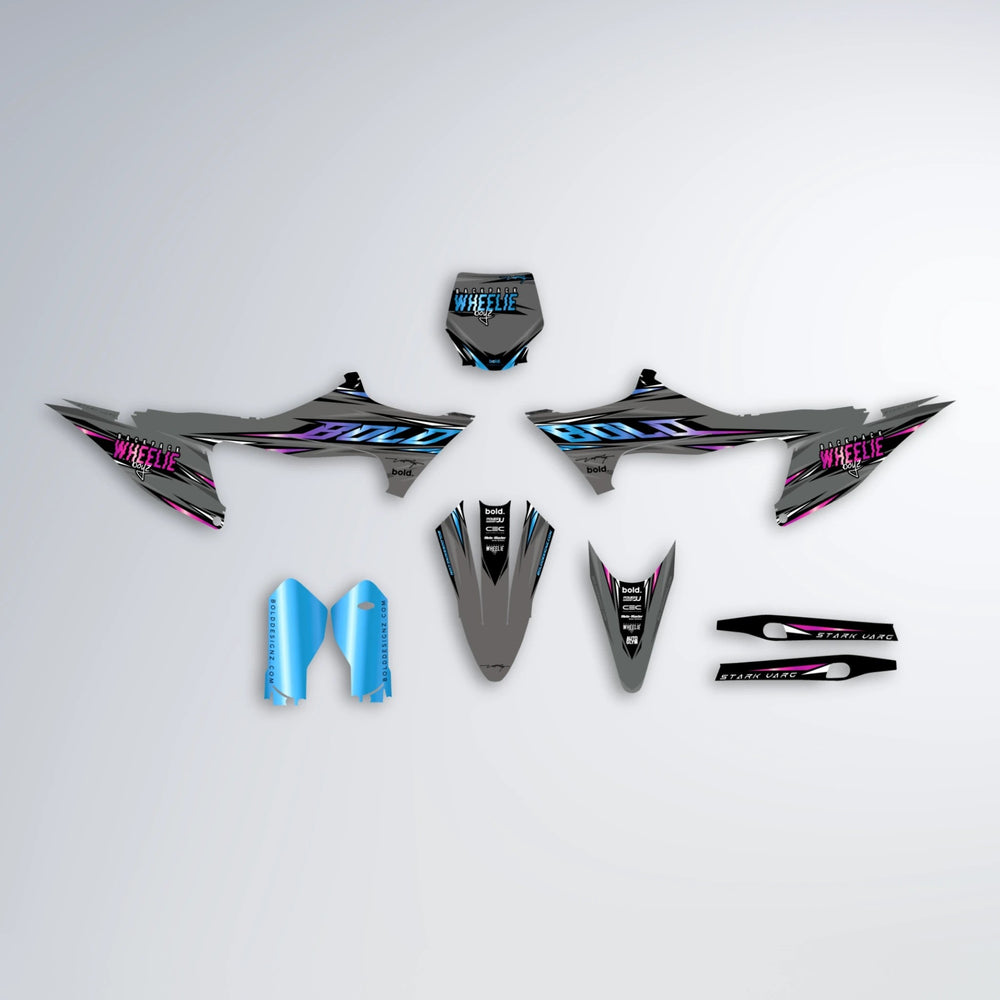 CHARGED Stark Varg SM graphics kit parts layout in Pink & Light Blue