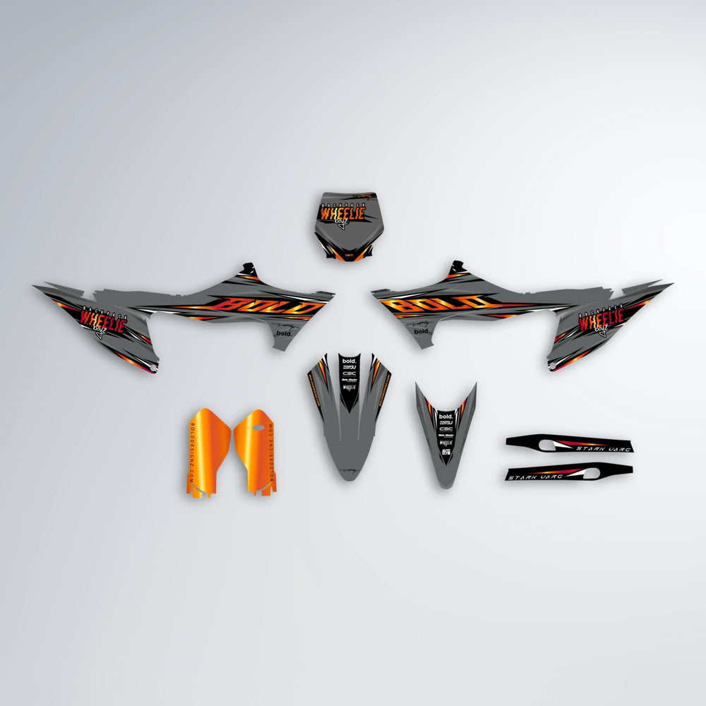 CHARGED Stark Varg SM graphics kit parts layout in Red & Orange