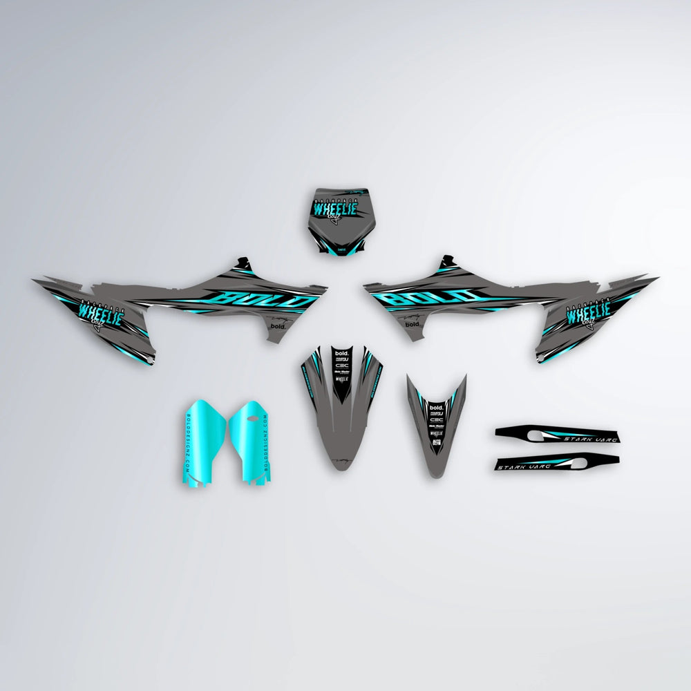 CHARGED Stark Varg SM graphics kit parts layout in Teal