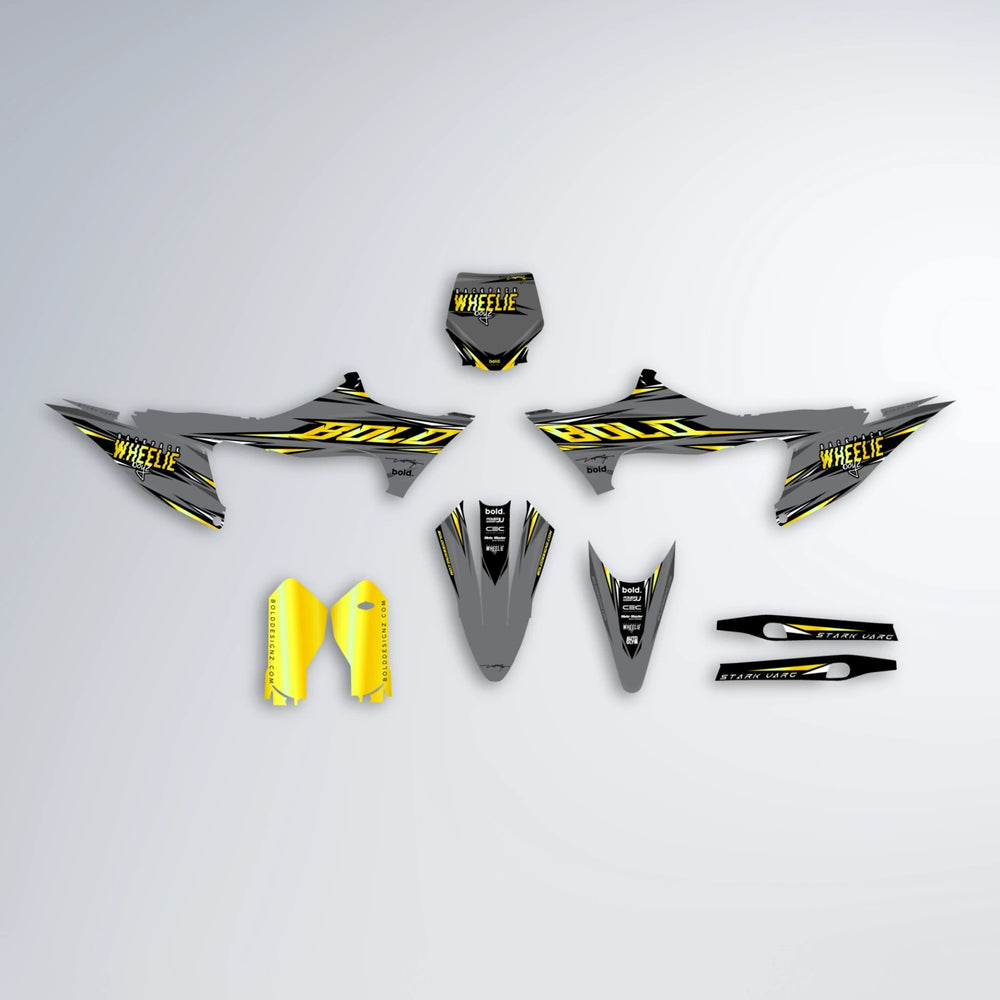 CHARGED Stark Varg SM graphics kit parts layout in Yellow