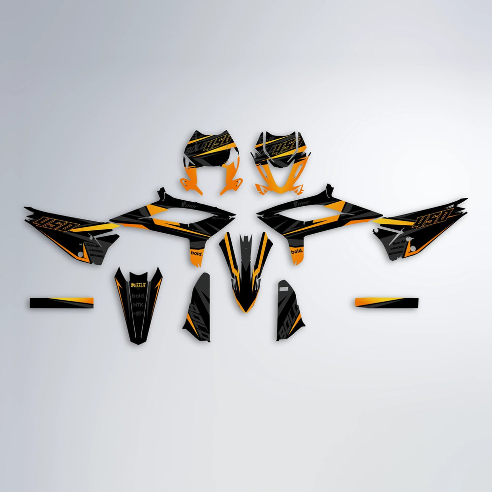 CHILLI Beta graphics kit parts layout in Orange & Yellow