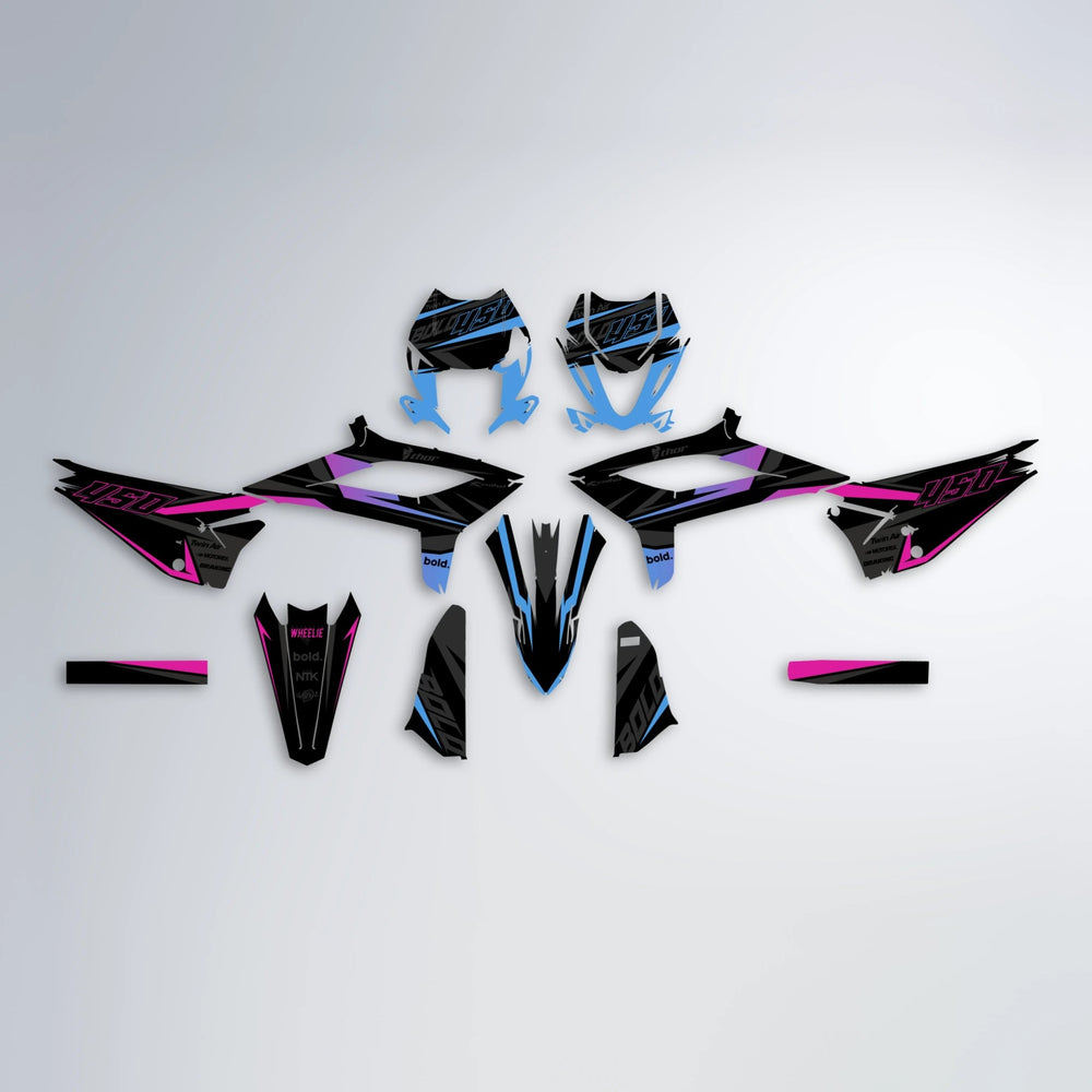CHILLI Beta graphics kit parts layout in Pink & Light Blue
