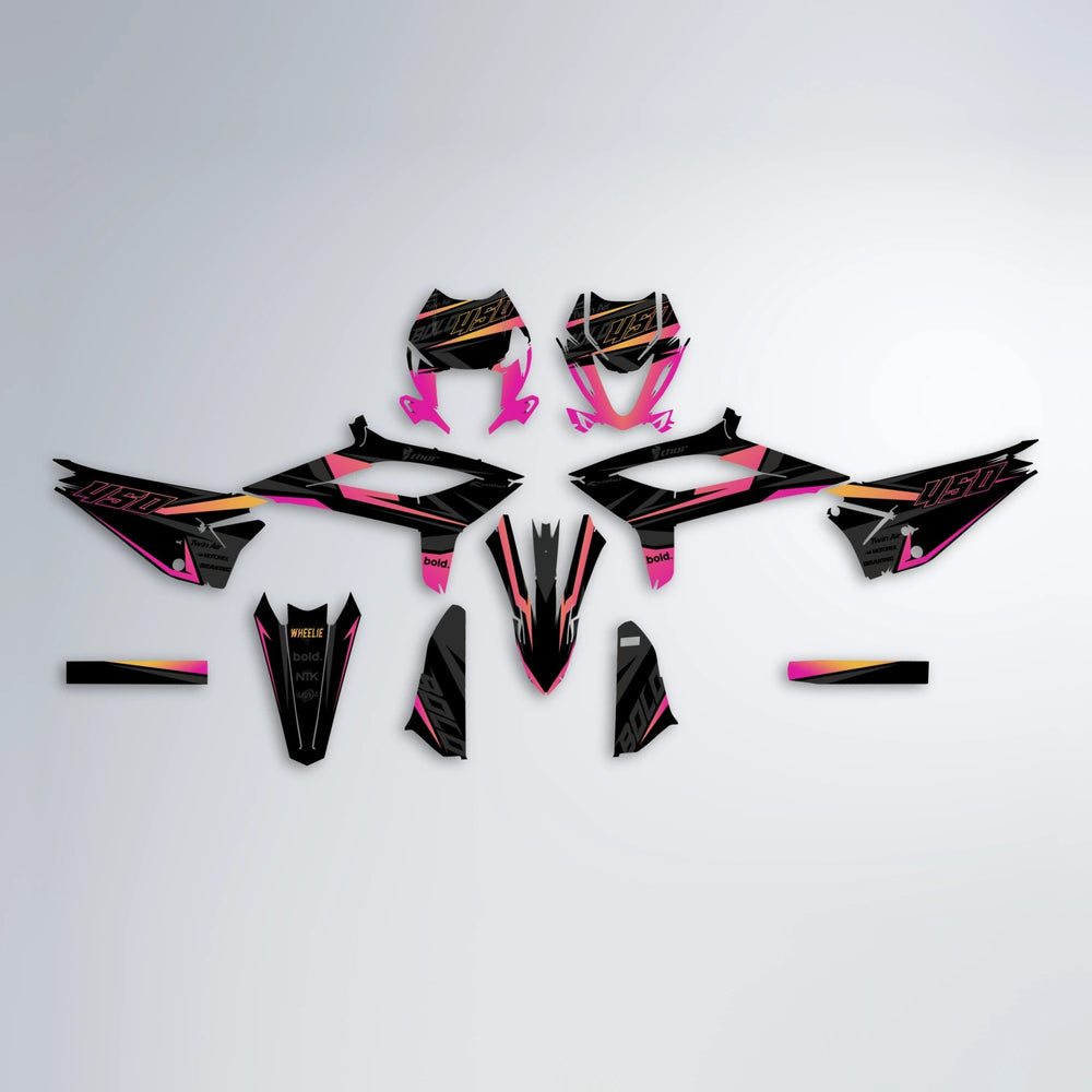 CHILLI Beta graphics kit parts layout in Pink & Yellow