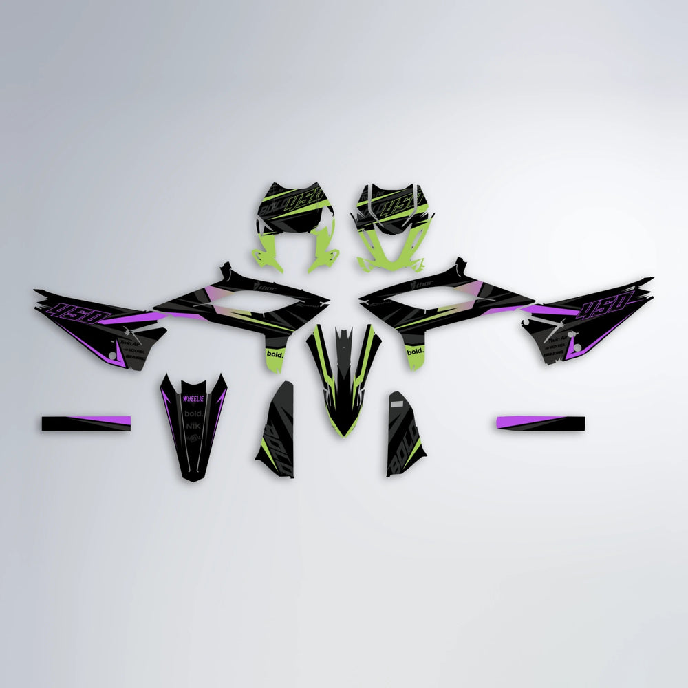 CHILLI Beta graphics kit parts layout in Purple & Yellow