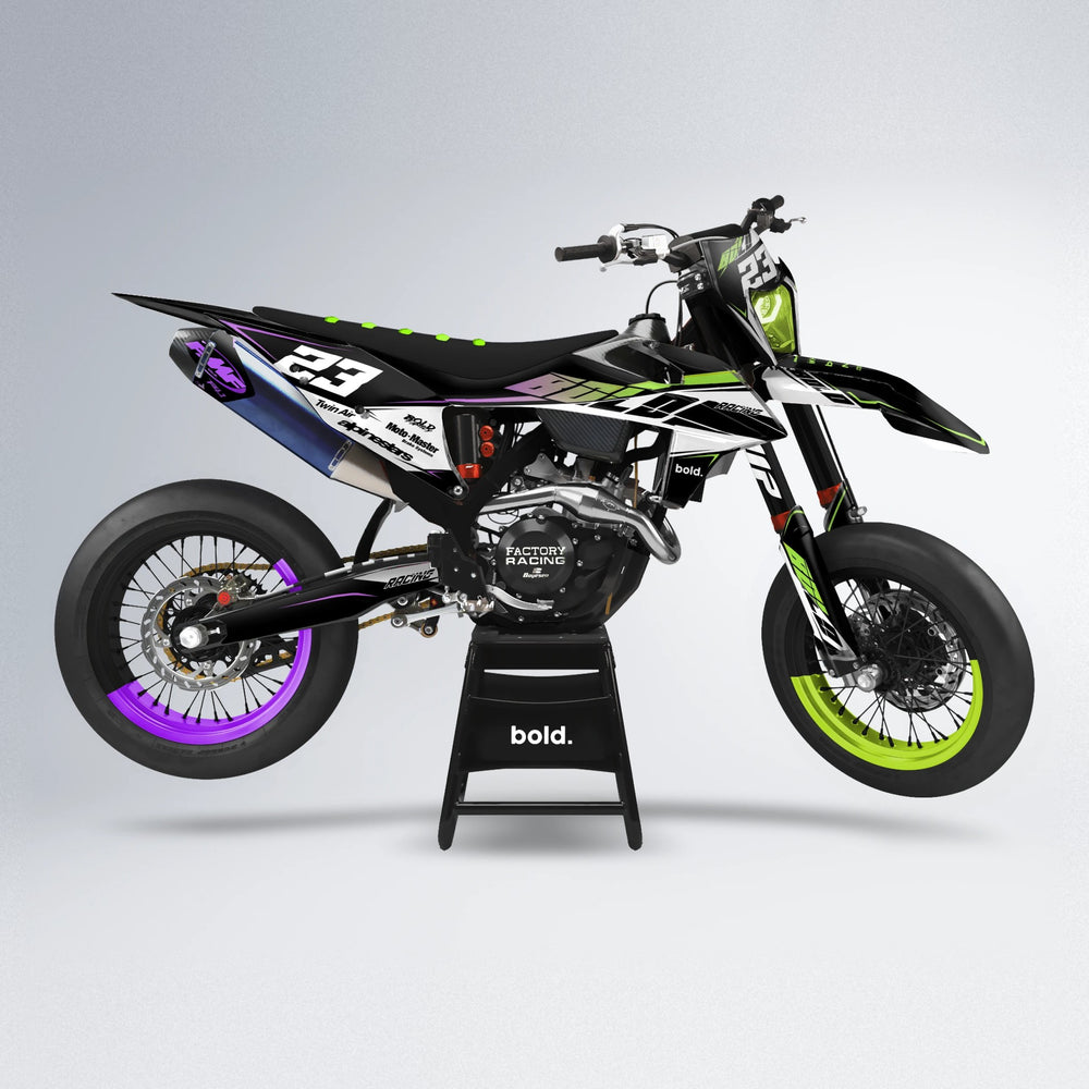 COLLIDE supermoto graphics kit in Purple & Fluo Yellow