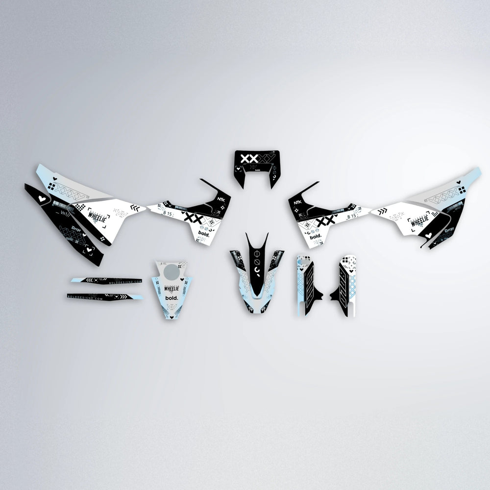 DATALOG Husqvarna 701 graphics kit parts layout in Light Blue & White
