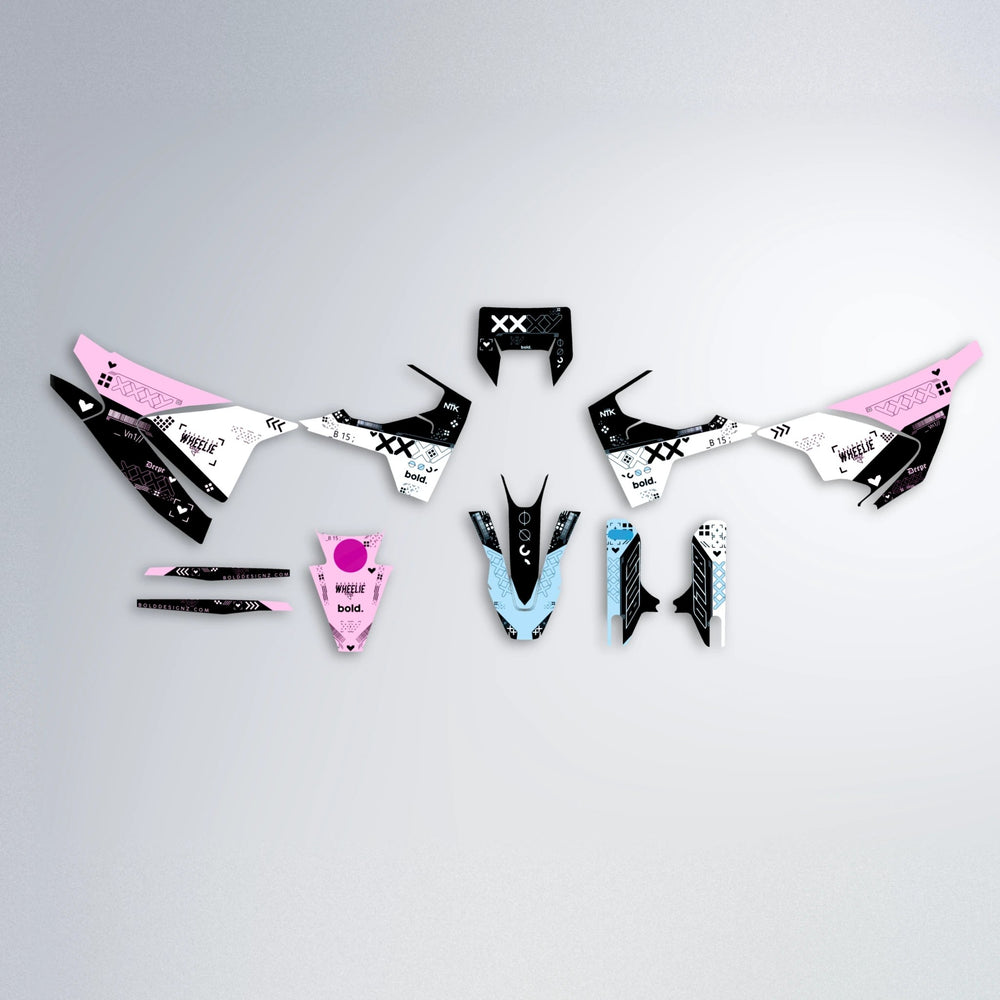 DATALOG Husqvarna 701 graphics kit parts layout in Pink & Light Blue