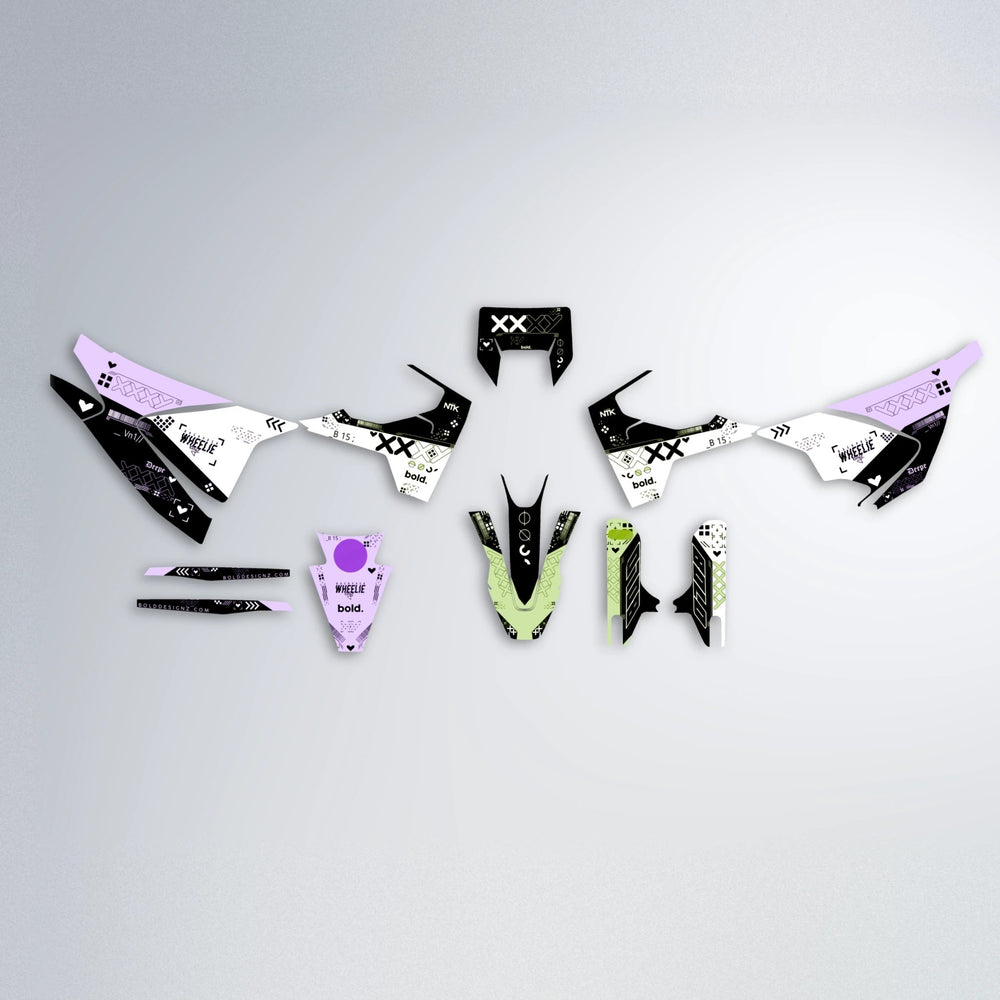 DATALOG Husqvarna 701 graphics kit parts layout in Purple & Yellow