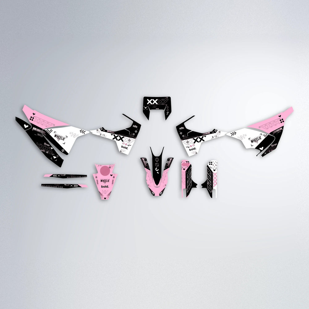 DATALOG Husqvarna 701 graphics kit parts layout in Sakura Pink