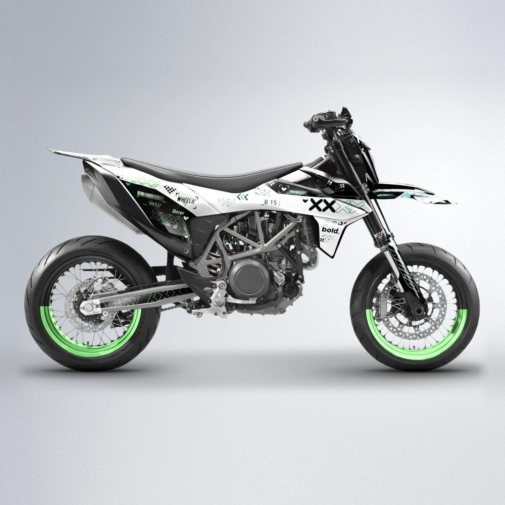 DATALOG KTM SMC 690 supermoto graphics kit in Cyan & Green