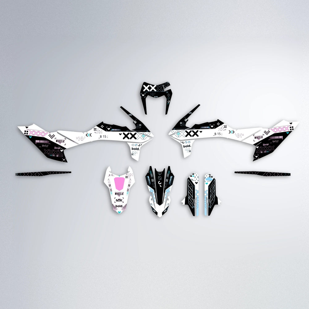 DATALOG KTM SMC 690 graphics kit parts layout in Pink & Light Blue