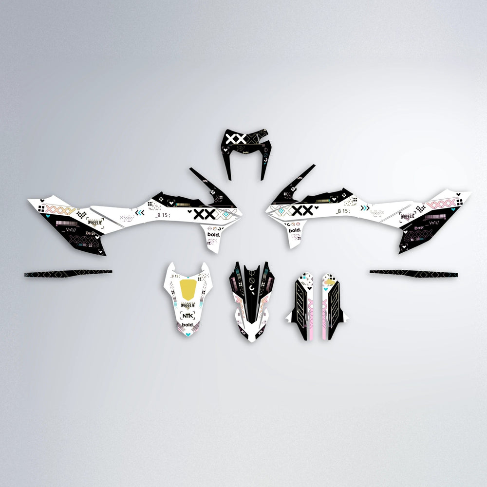 DATALOG KTM SMC 690 graphics kit parts layout in Pink & Yellow