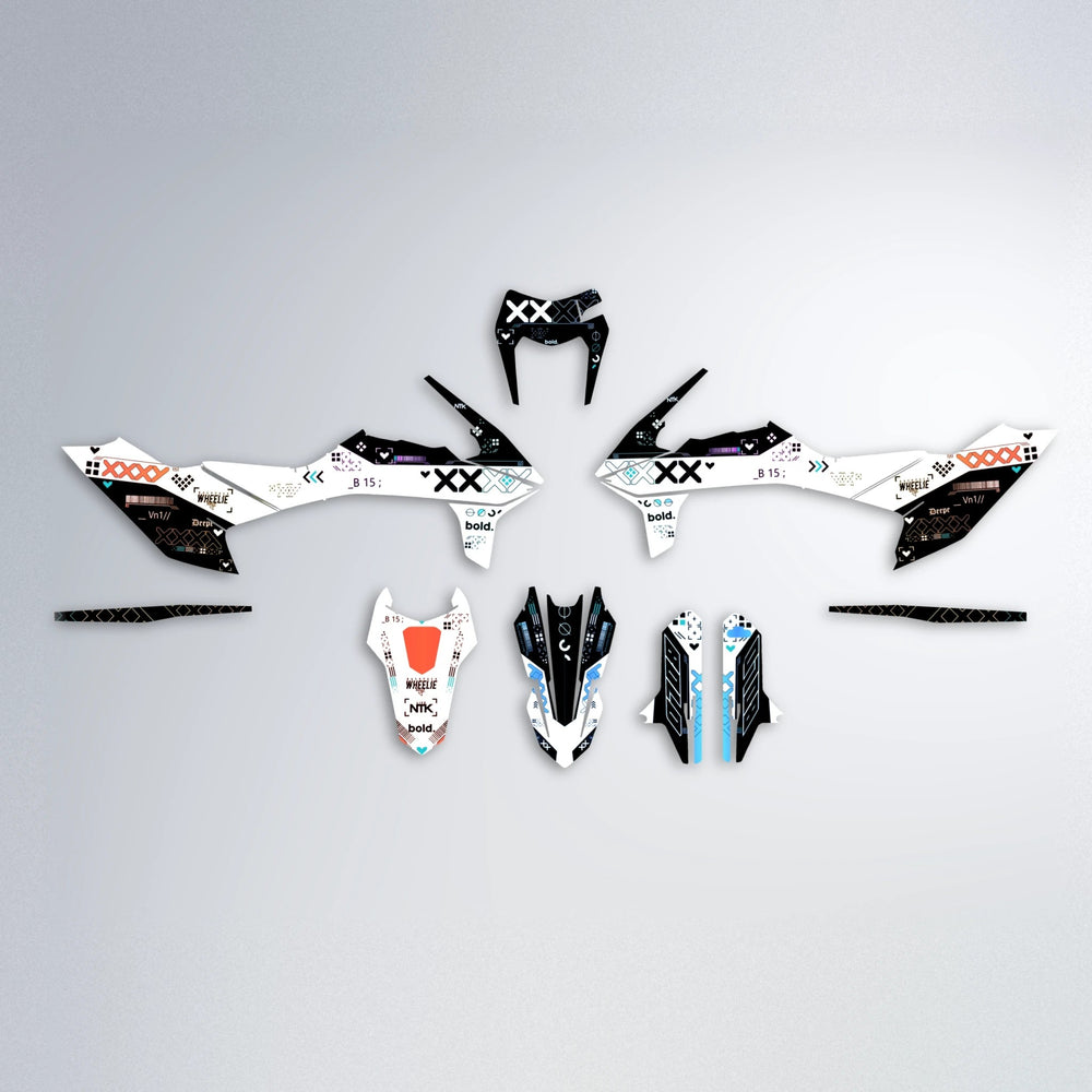 DATALOG KTM SMC 690 graphics kit parts layout in Sunset Fade
