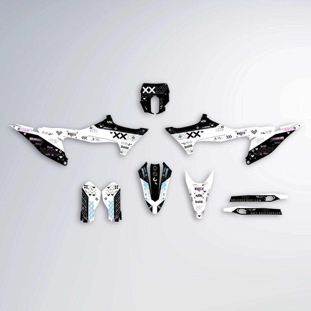 DATALOG Stark Varg MX graphics kit parts layout in Pink & Light Blue