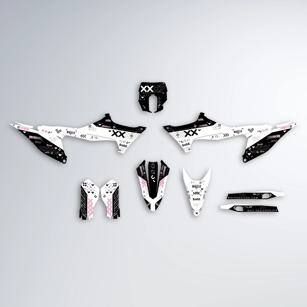DATALOG Stark Varg MX graphics kit parts layout in Sakura Pink