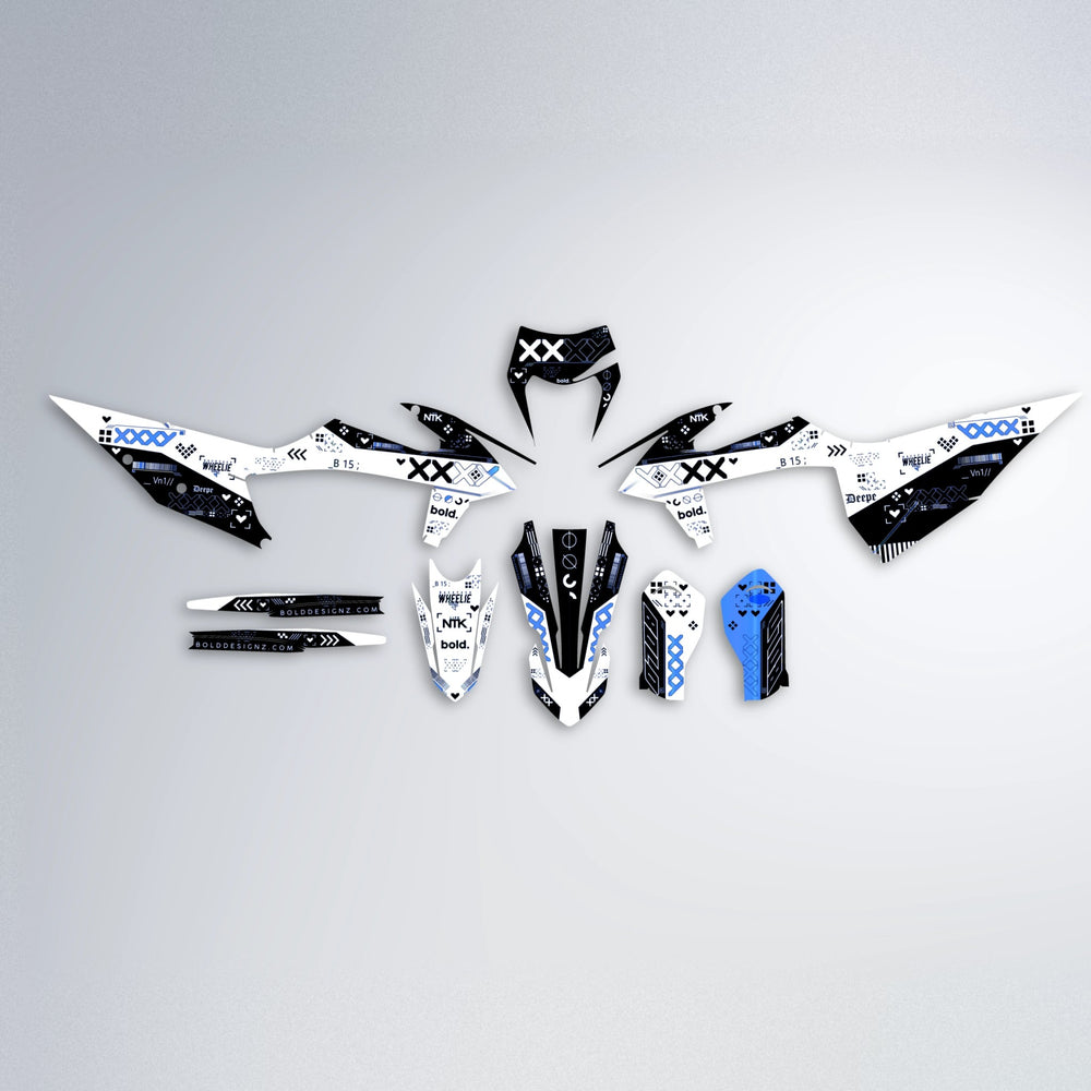 DATALOG graphics kit parts layout in Blue Chrome