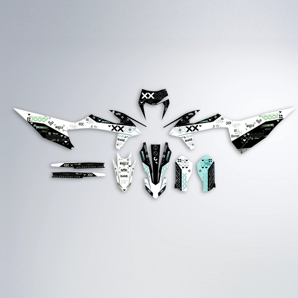 DATALOG graphics kit parts layout in Cyan & Green